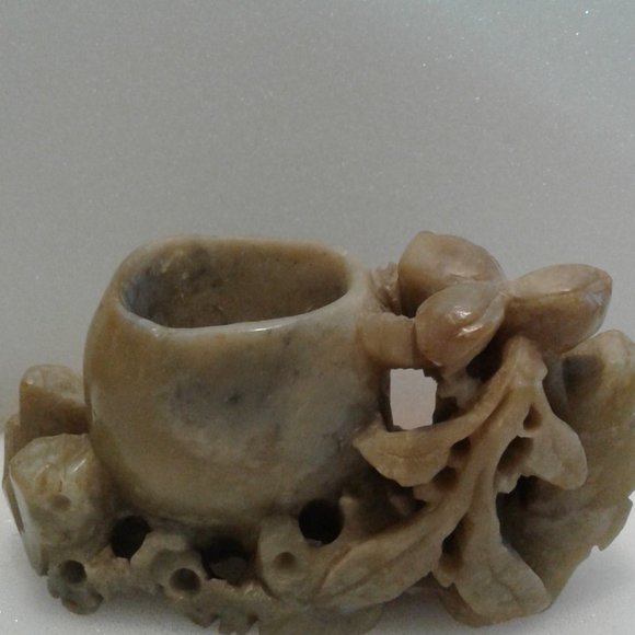 VINTAGE BRUSH POT ORIENTAL SOAPSTONE SCULPTURE - Picture 5 of 7